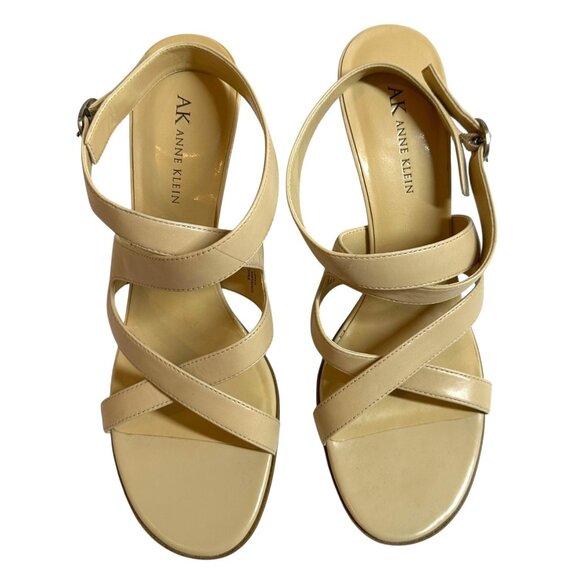 AK Anne Klein Instinct Cream Leather Wrap Sandals Heels Size 9 M - Picture 7 of 11